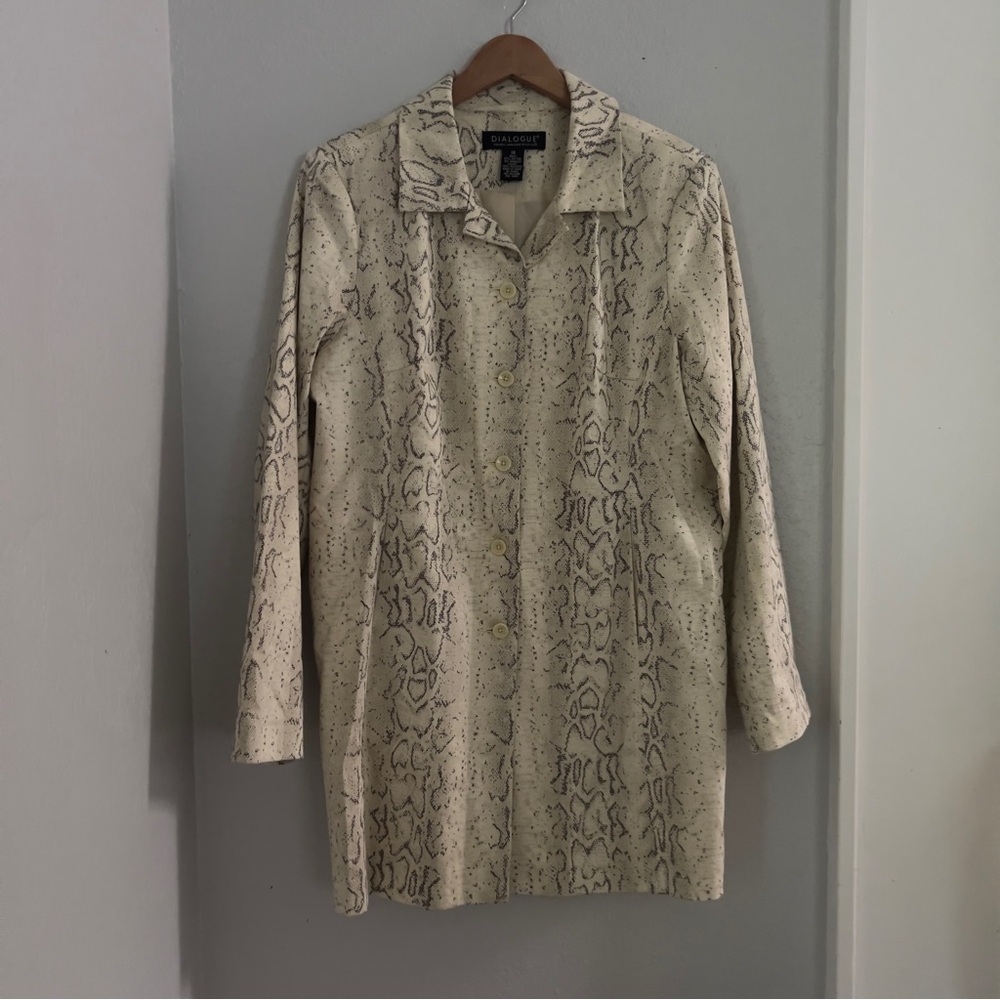 Dialogue Women’s Sz 14 Tan Nude Beige Snake Print Trench Coat Animal Print - Picture 2 of 8